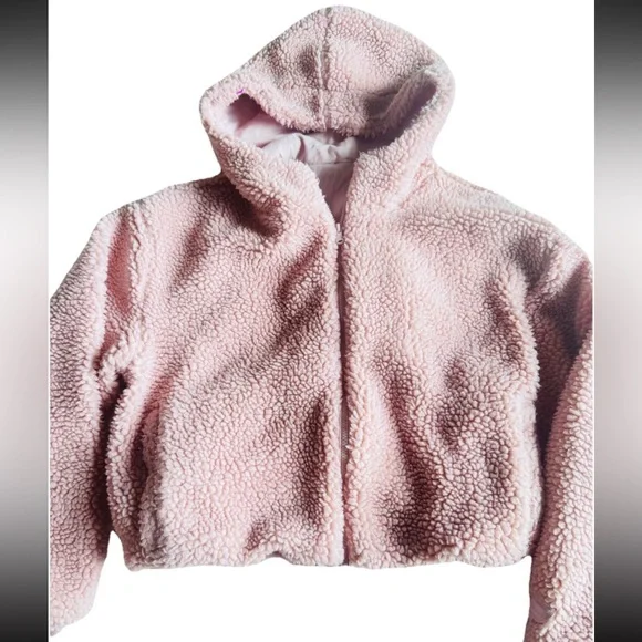 ๐ฉท Fabletics Summit Teddy Sherpa Hooded Jacket Coat Muted Mauve Pink XXL - Picture 8 of 12